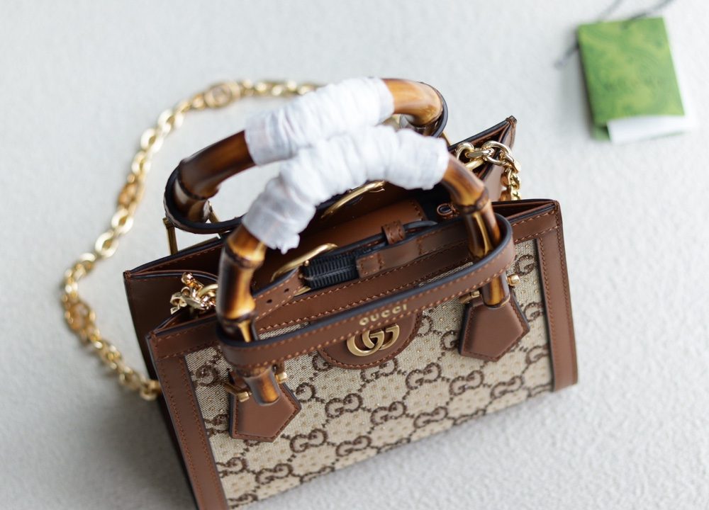 1:1 Replica GUCCI DIANA MINI TOTE BAG P Camel and ebony GG canvas with crystals Exclusive For Women ‎707449 21HRG 2687