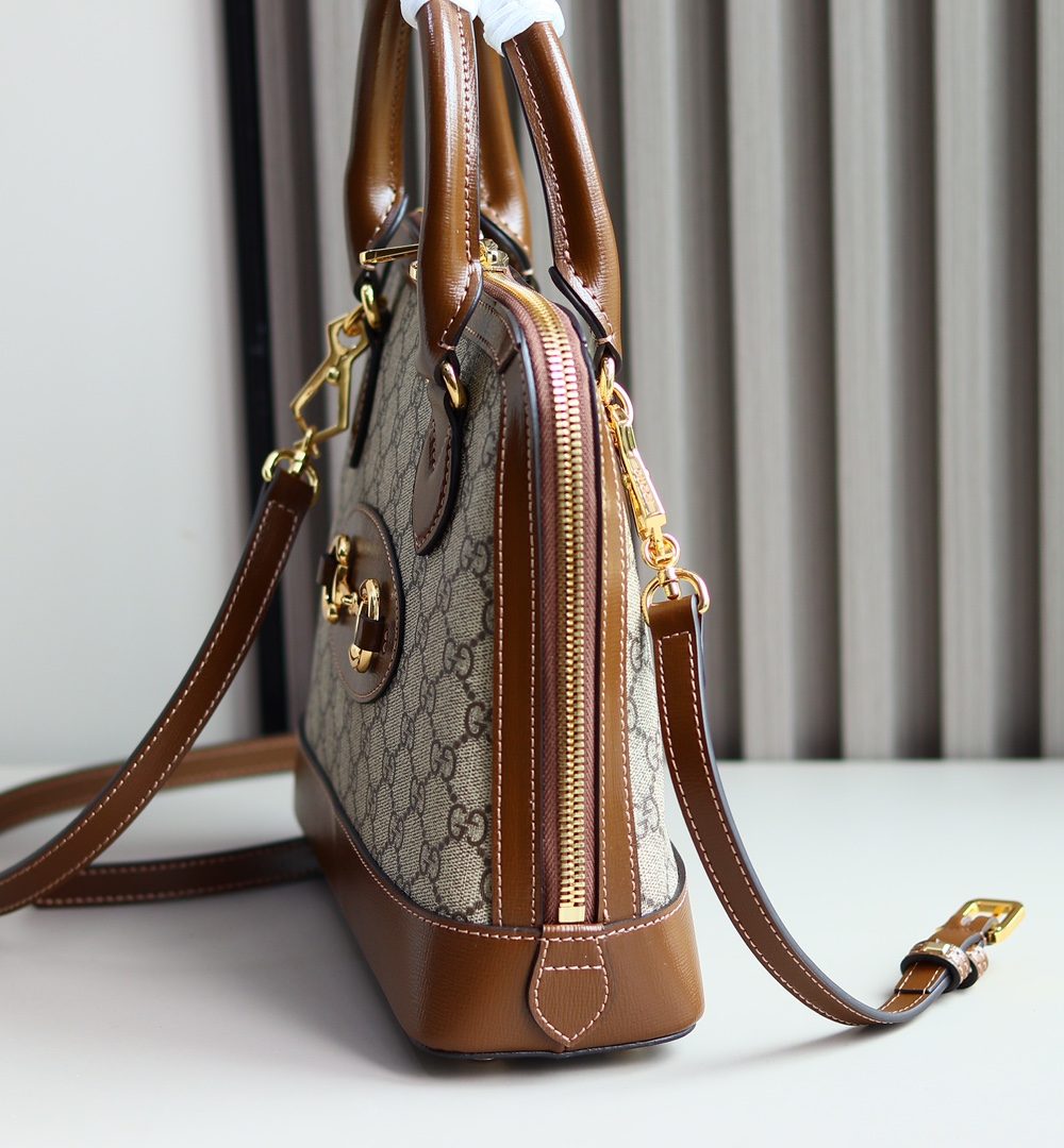 1:1 Replica GUCCI HORSEBIT 1955 SMALL TOP HANDLE BAG P Beige/ebony GG Supreme canvas, and brown leather trims Exclusive For Women 621220 92TCG 8563