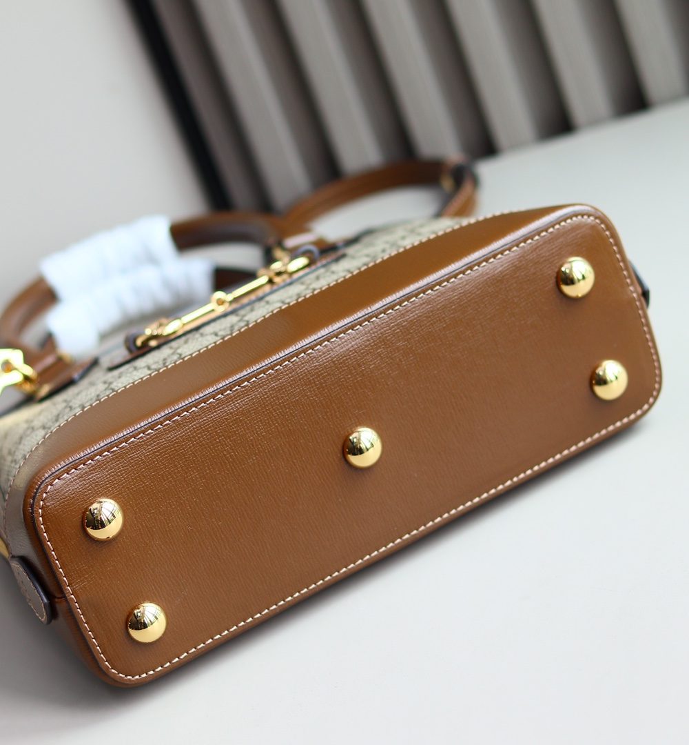 1:1 Replica GUCCI HORSEBIT 1955 SMALL TOP HANDLE BAG P Beige/ebony GG Supreme canvas, and brown leather trims Exclusive For Women 621220 92TCG 8563