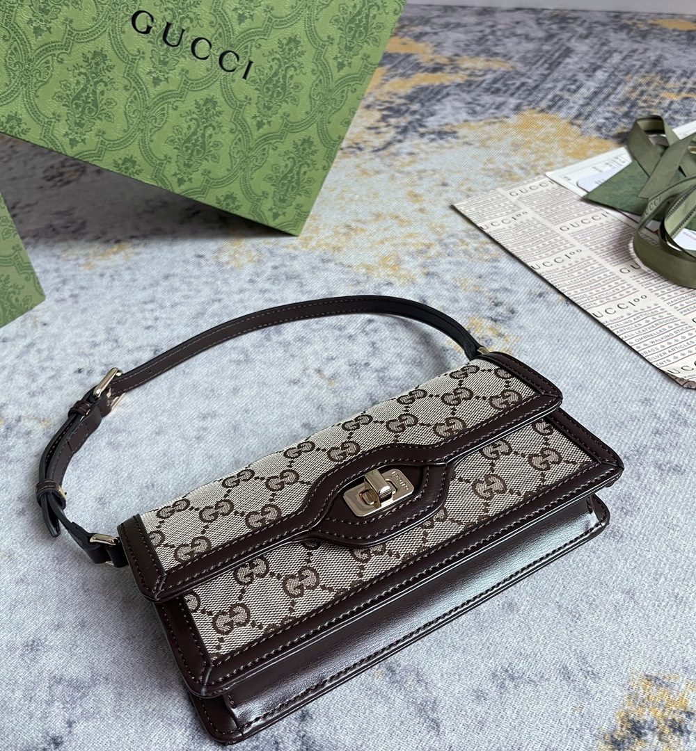 1:1 Replica GUCCI LUCE MINI SHOULDER BAG P Beige and ebony Original GG canvas Exclusive For Women 790038 FADHW 9742