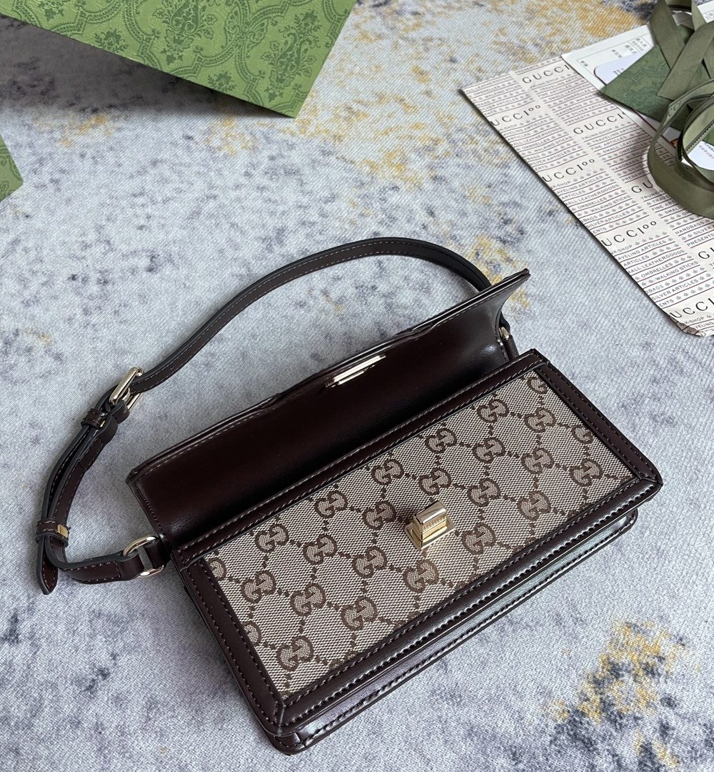 1:1 Replica GUCCI LUCE MINI SHOULDER BAG P Beige and ebony Original GG canvas Exclusive For Women 790038 FADHW 9742
