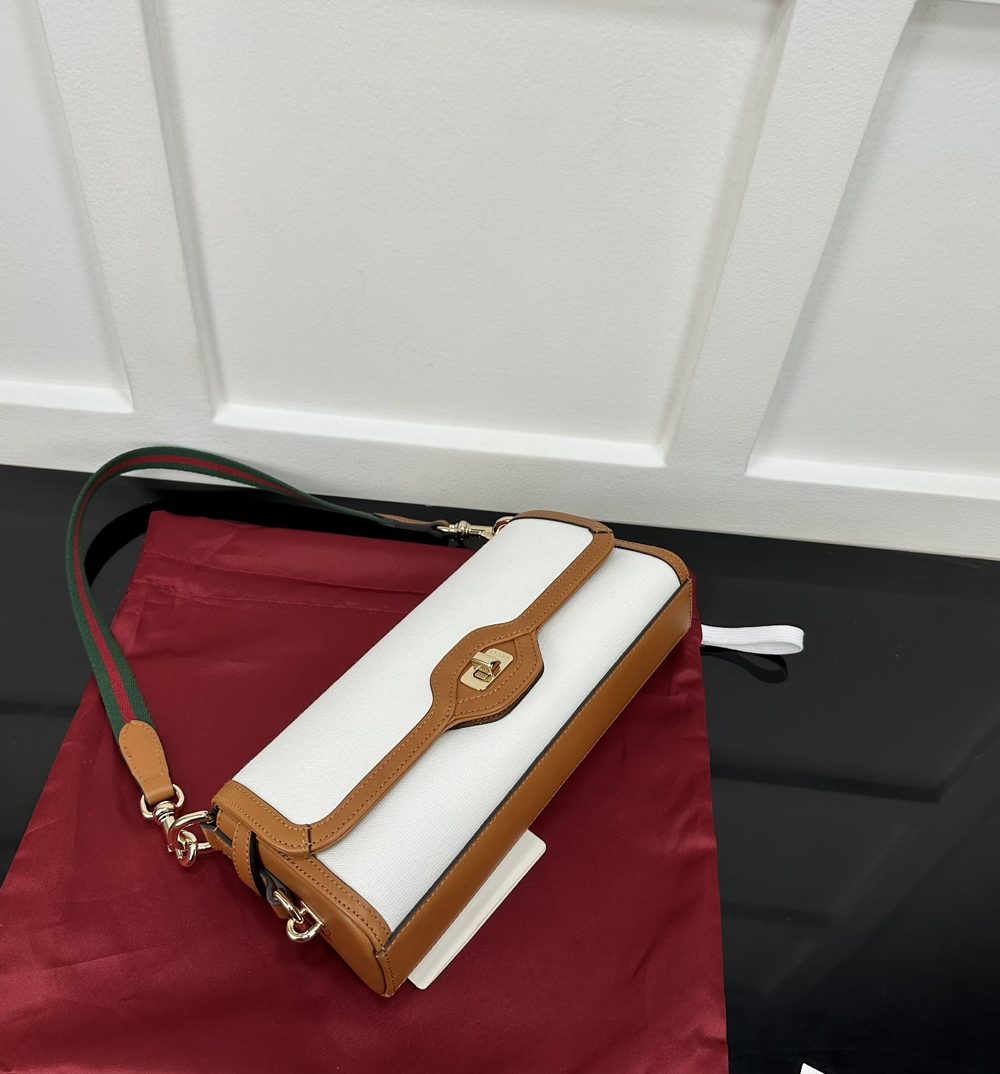 1:1 Replica GUCCI LUCE SMALL SHOULDER BAG Brown And White Canvas Exclusive For Women 786027 FADGF 9041