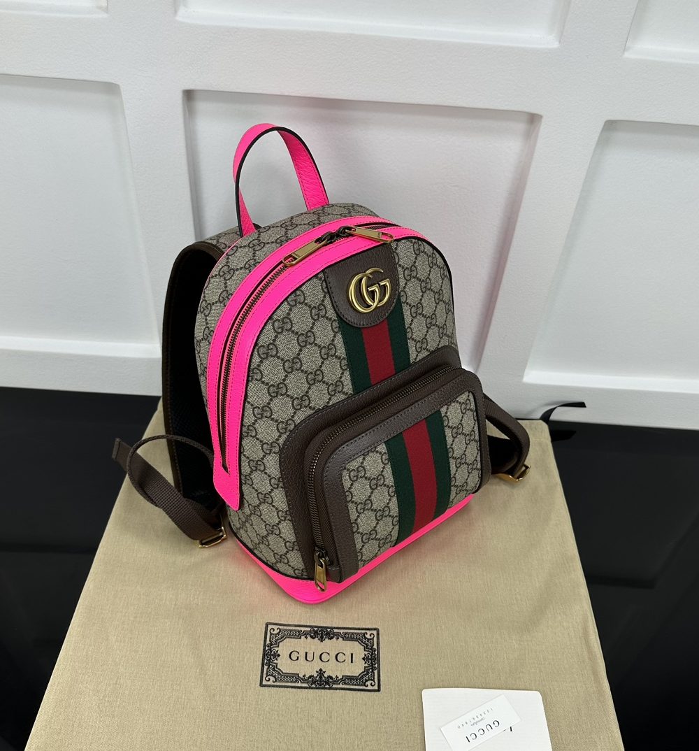 1:1 Replica GUCCI OPHIDIA GG SMALL BACKPACK P Beige and ebony GG Supreme canvas Exclusive For Women 547965 FADID 9762
