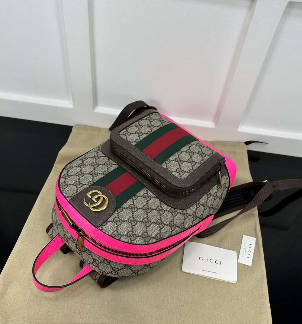 1:1 Replica GUCCI OPHIDIA GG SMALL BACKPACK P Beige and ebony GG Supreme canvas Exclusive For Women 547965 FADID 9762