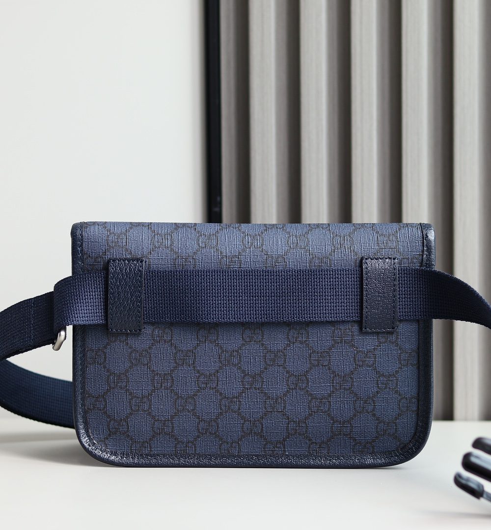 1:1 Replica GUCCI OPHIDIA GG SMALL BELT BAG P Blue and black GG Supreme canvas Exclusive For Women 752597 2ZGMN 8441