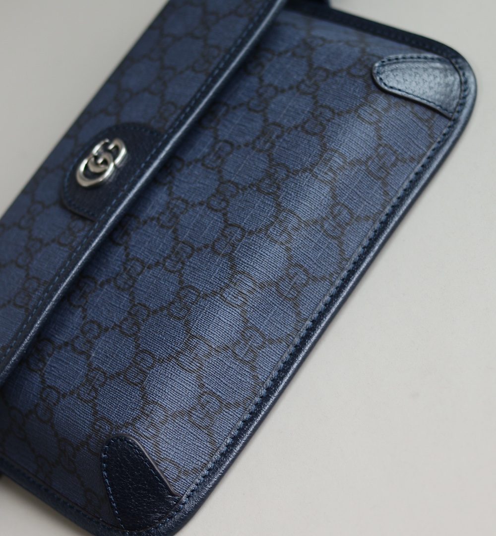 1:1 Replica GUCCI OPHIDIA GG SMALL BELT BAG P Blue and black GG Supreme canvas Exclusive For Women 752597 2ZGMN 8441
