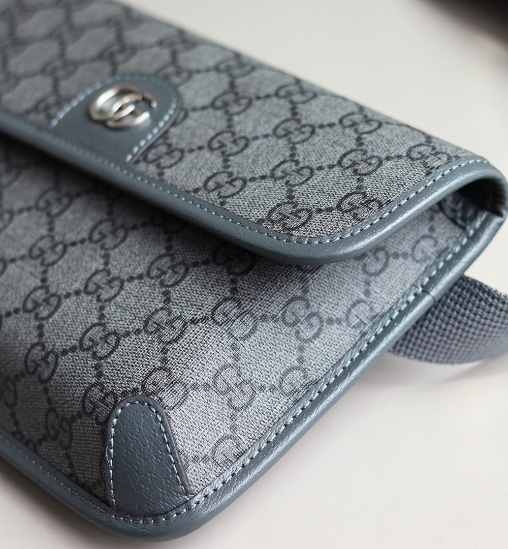 1:1 Replica GUCCI OPHIDIA GG SMALL BELT BAG P Grey and black GG Supreme canvas Exclusive For Women 752597 2ZGMN 8576