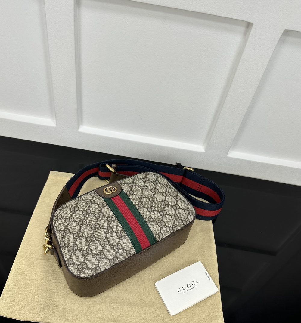 1:1 Replica GUCCI OPHIDIA GG SMALL CROSSBODY BAG P Beige and ebony GG Supreme canvas Exclusive For Women 752591 FACFW 8920