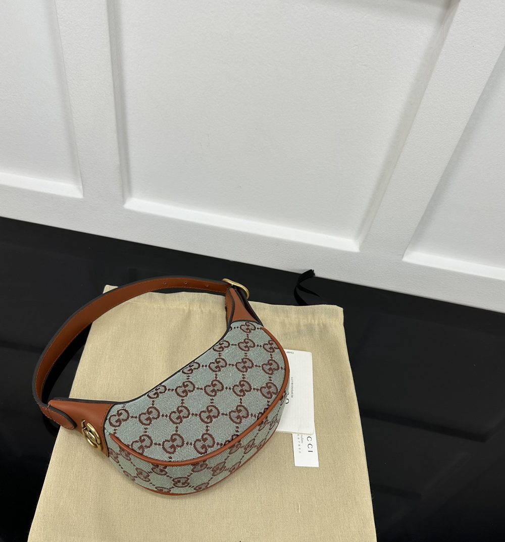 1:1 Replica GUCCI OPHIDIA SUPER MINI SHOULDER BAG P Pale blue and brown GG canvas Exclusive For Women 783124 FADAR 4941