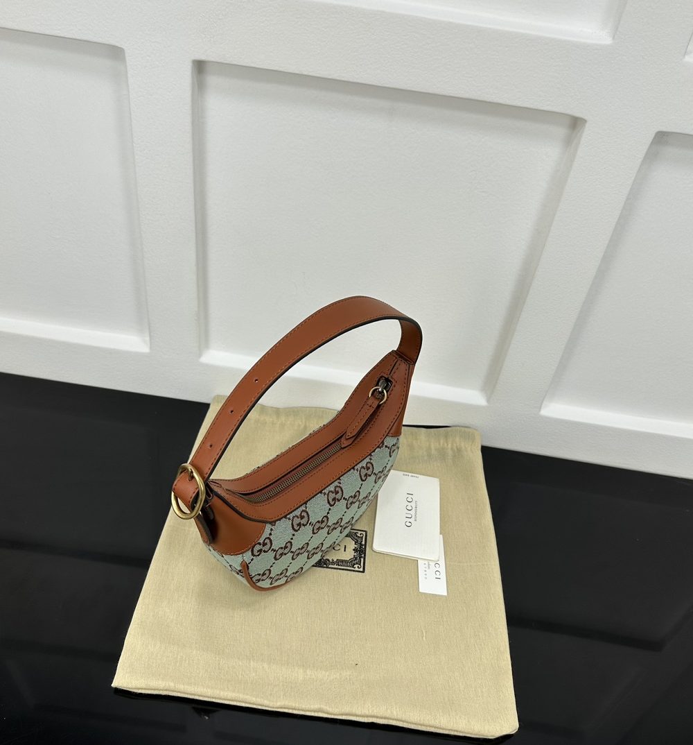 1:1 Replica GUCCI OPHIDIA SUPER MINI SHOULDER BAG P Pale blue and brown GG canvas Exclusive For Women 783124 FADAR 4941