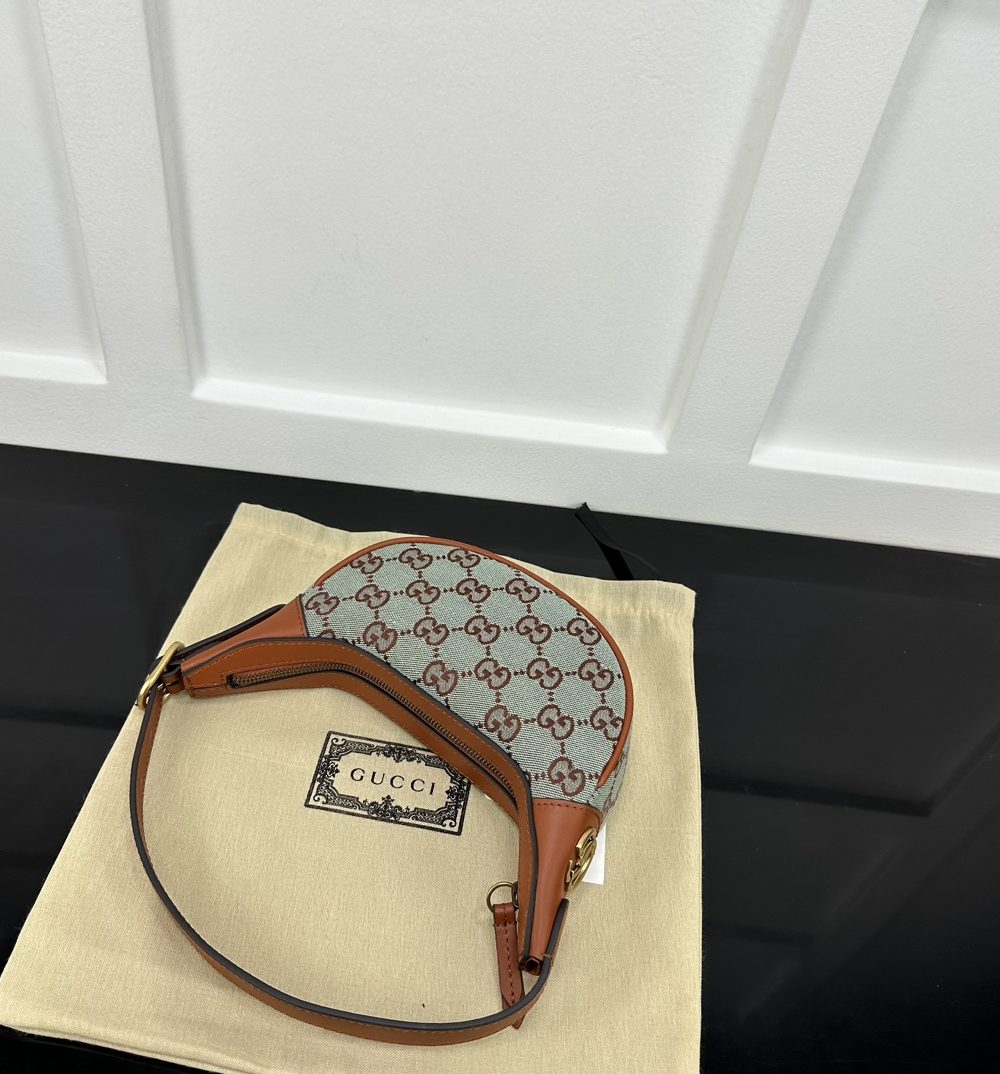 1:1 Replica GUCCI OPHIDIA SUPER MINI SHOULDER BAG P Pale blue and brown GG canvas Exclusive For Women 783124 FADAR 4941