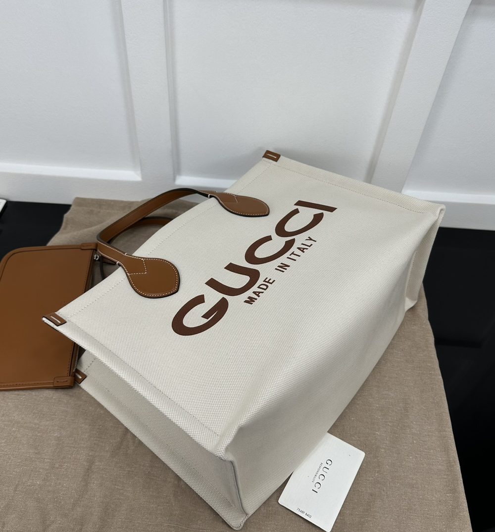 1:1 Replica GUCCI TOTE BAG WITH GUCCI PRINT P Brown And Beige Canvas Exclusive For Women ‎772177 FACUL 8451