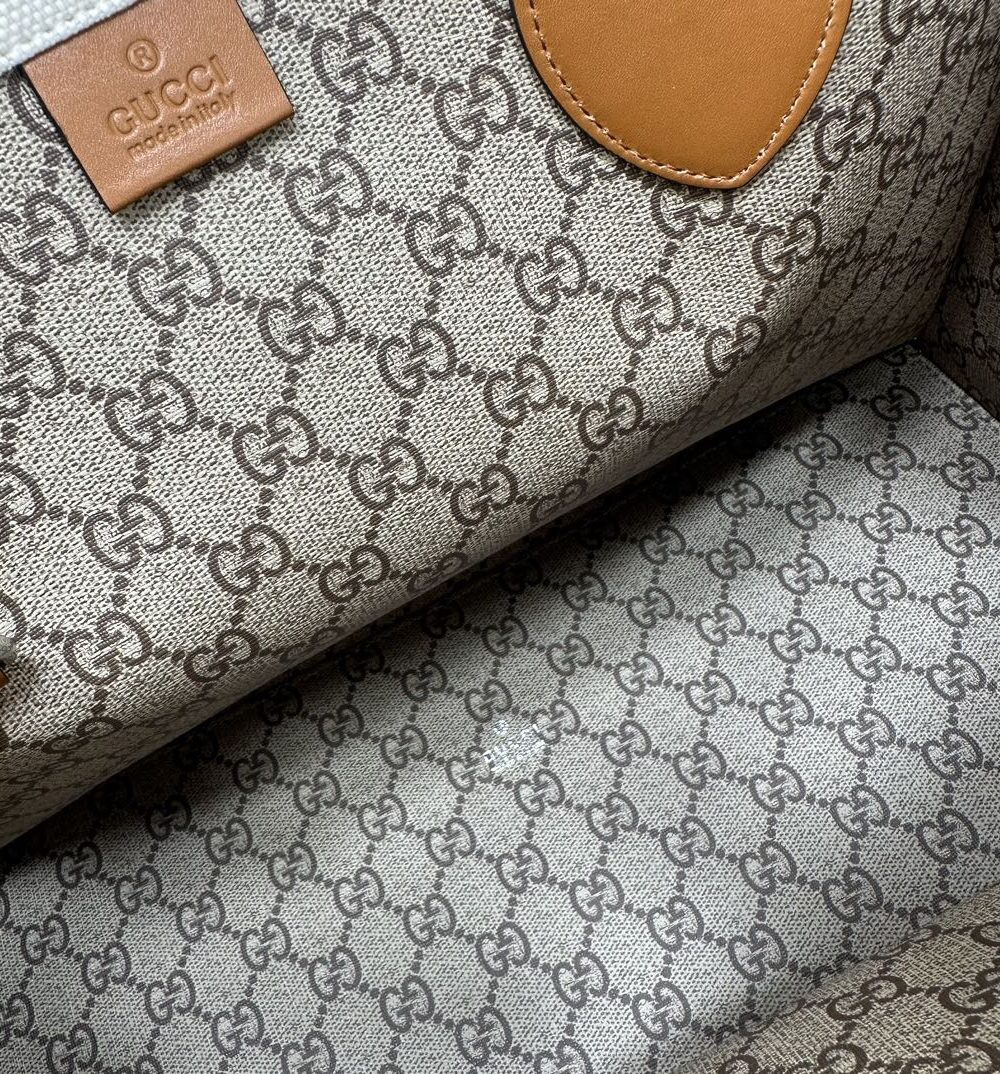 1:1 Replica GUCCI TOTE BAG WITH GUCCI PRINT P Brown And Beige Canvas Exclusive For Women ‎772177 FACUL 8451