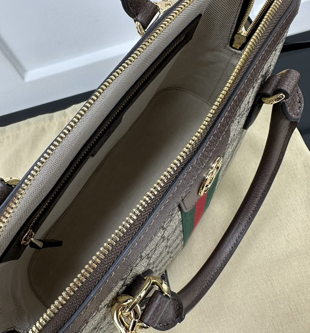 1:1 Replica GUCCI OPHIDIA MEDIUM TOP HANDLE BAG P Beige and ebony GG Supreme canvas Exclusive For Women‎ 795258 96IWG 8745