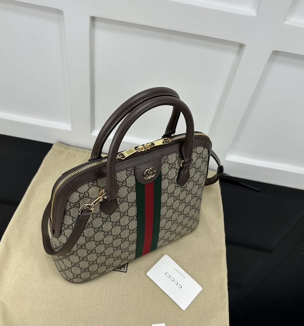 1:1 Replica GUCCI OPHIDIA MEDIUM TOP HANDLE BAG P Beige and ebony GG Supreme canvas Exclusive For Women‎ 795258 96IWG 8745