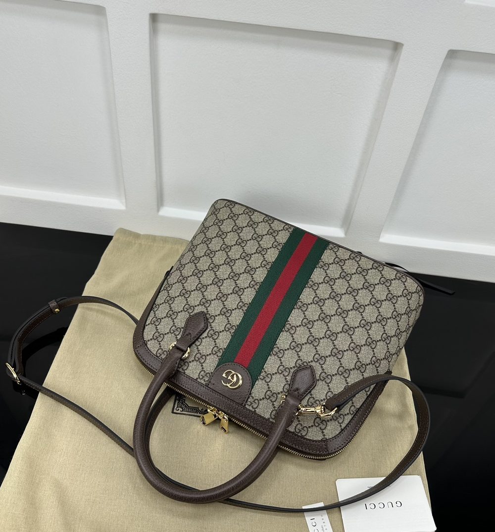 1:1 Replica GUCCI OPHIDIA MEDIUM TOP HANDLE BAG P Beige and ebony GG Supreme canvas Exclusive For Women‎ 795258 96IWG 8745