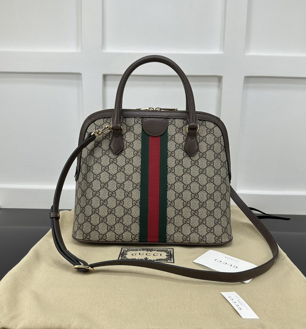 1:1 Replica GUCCI OPHIDIA MEDIUM TOP HANDLE BAG P Beige and ebony GG Supreme canvas Exclusive For Women‎ 795258 96IWG 8745
