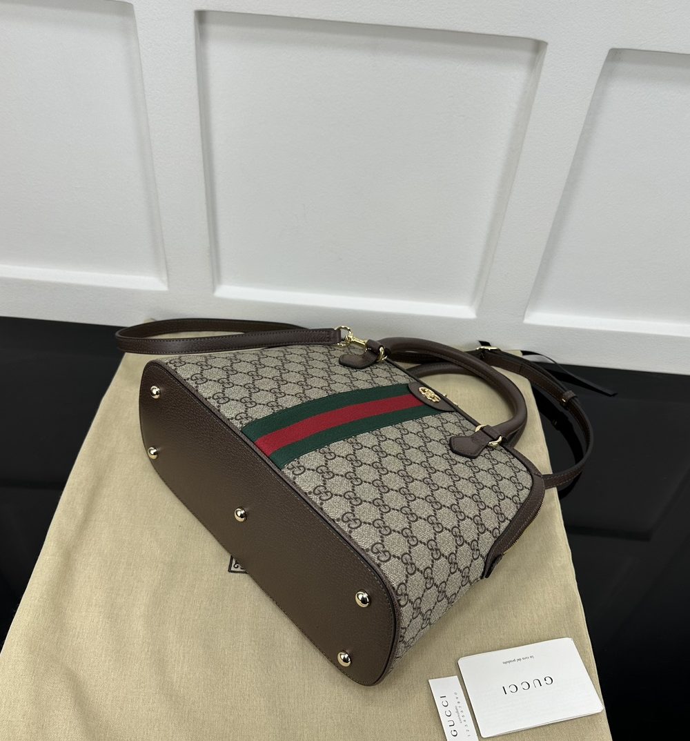 1:1 Replica GUCCI OPHIDIA MEDIUM TOP HANDLE BAG P Beige and ebony GG Supreme canvas Exclusive For Women‎ 795258 96IWG 8745
