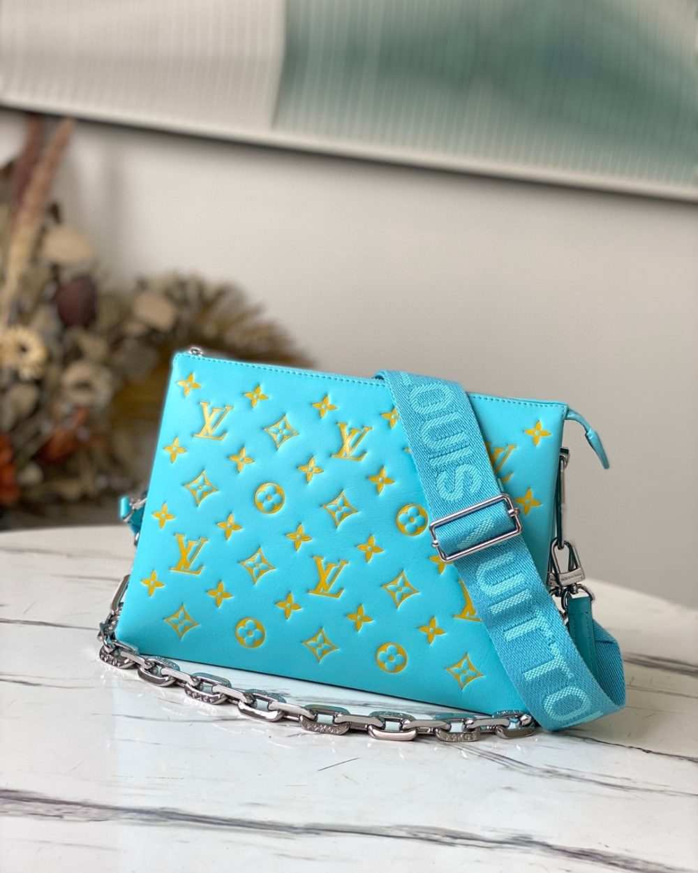 1:1 Replica Louis Vuitton Coussin PM Light Green Lake Blue M57791 Luxury Bag For Women - 26cm