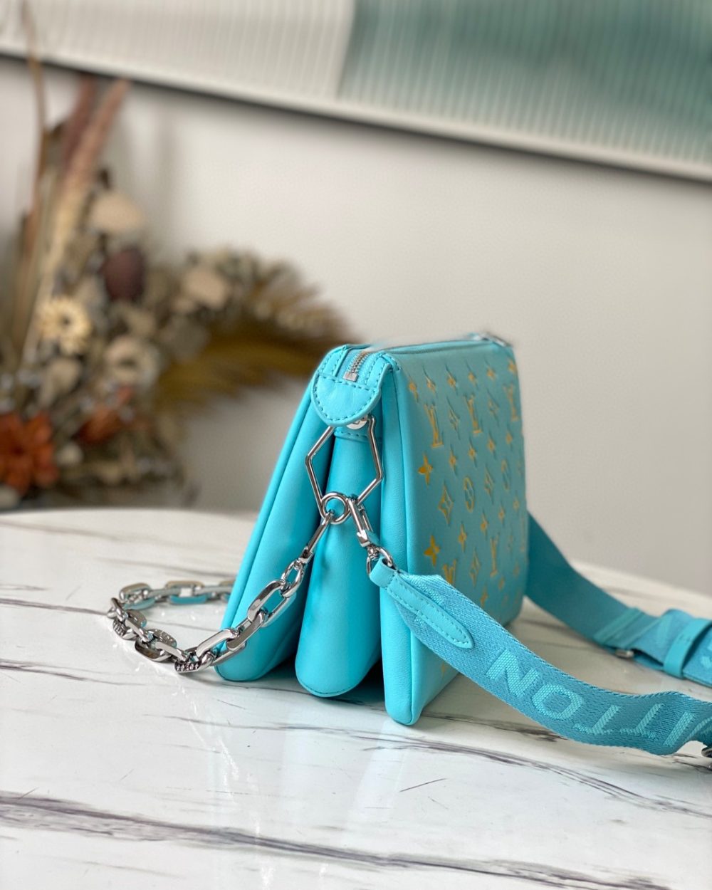 1:1 Replica Louis Vuitton Coussin PM Light Green Lake Blue M57791 Luxury Bag For Women -  26cm