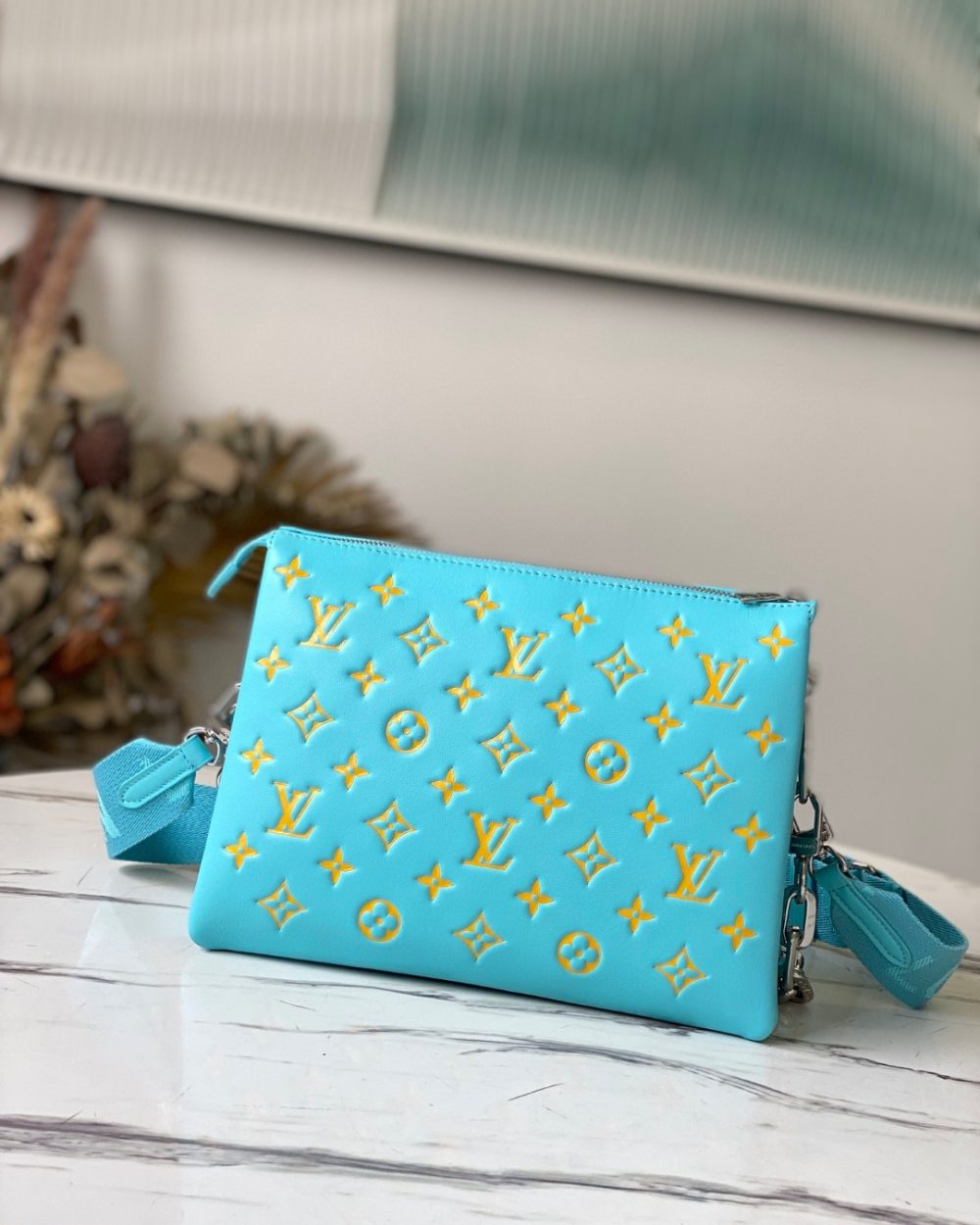 1:1 Replica Louis Vuitton Coussin PM Light Green Lake Blue M57791 Luxury Bag For Women -  26cm