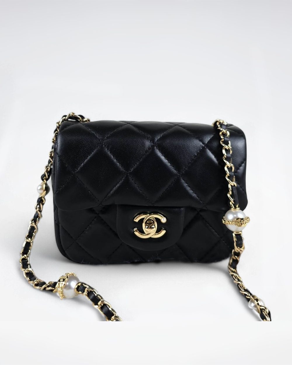 [REP 1:1] Chanel Mini Love Flap Bag 24B pearl square Black luxury Bag For Women, Women’s Bags 18cm