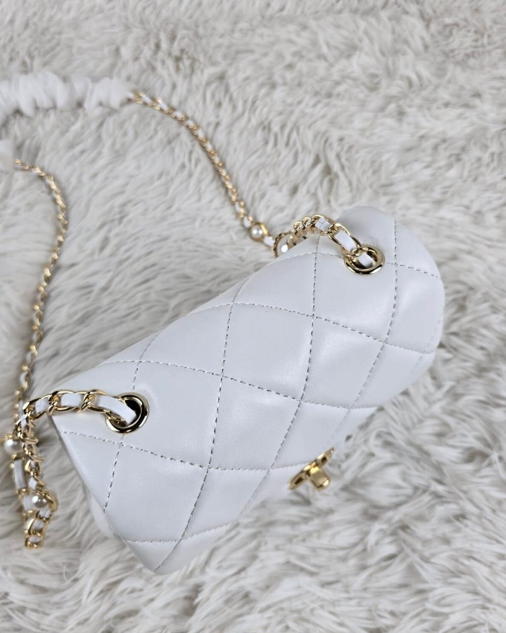 [REP 1:1] Chanel Mini Love Flap Bag 24B pearl square White luxury Bag For Women, Women’s Bags 18cm
