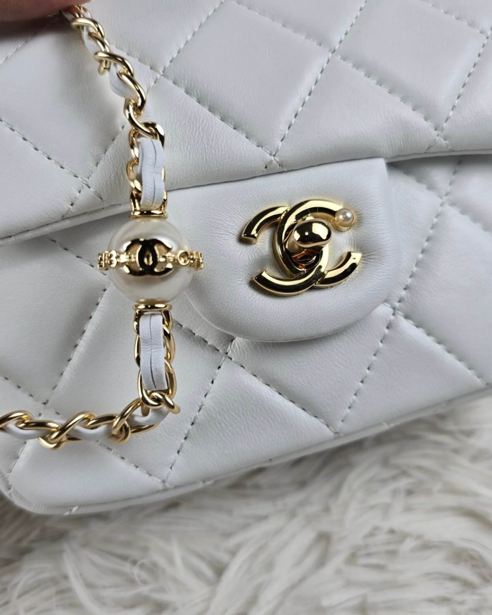 [REP 1:1] Chanel Mini Love Flap Bag 24B pearl square White luxury Bag For Women, Women’s Bags 18cm