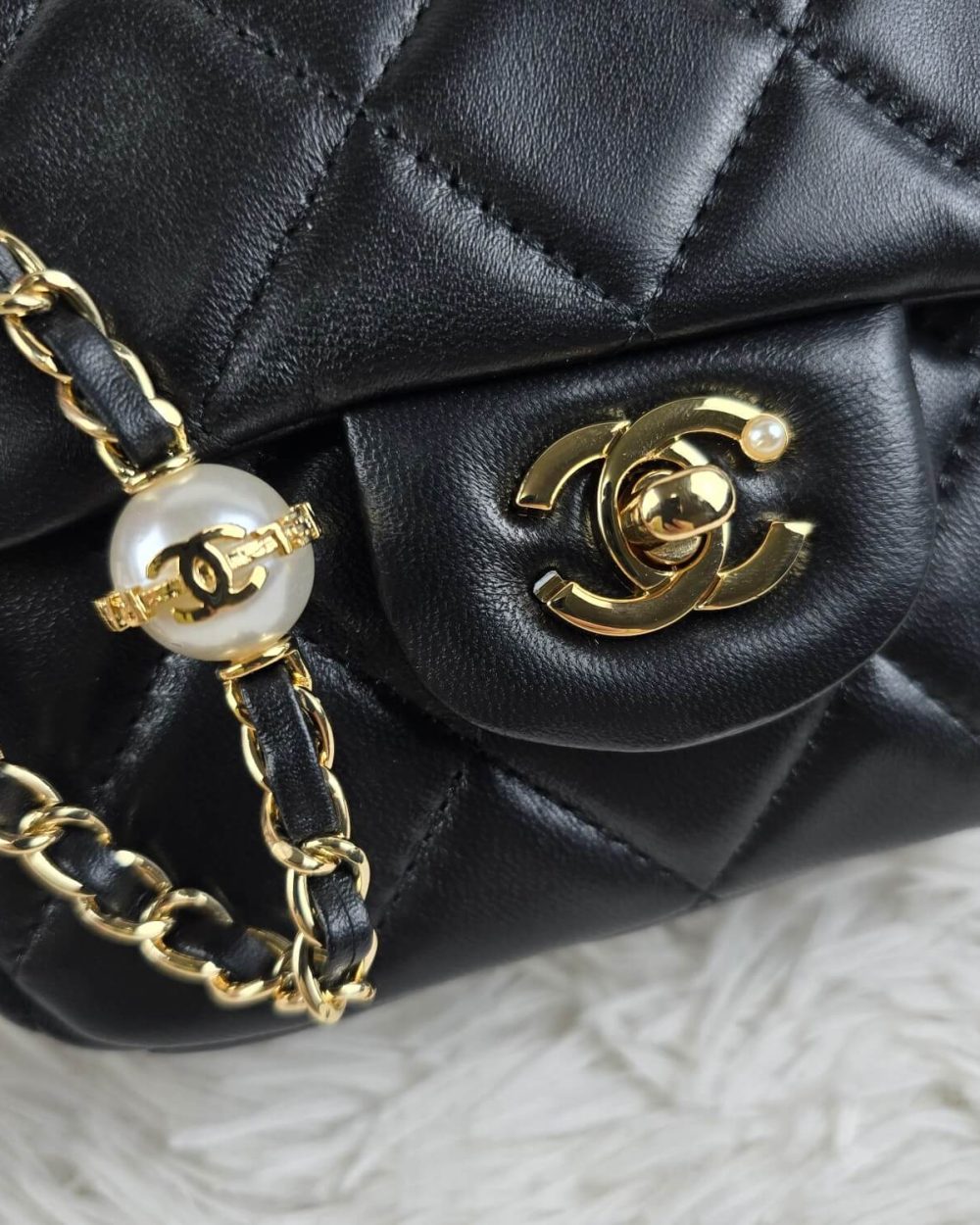 [REP 1:1] Chanel Mini Love Flap Bag 24B pearl square Black luxury Bag For Women, Women’s Bags 18cm