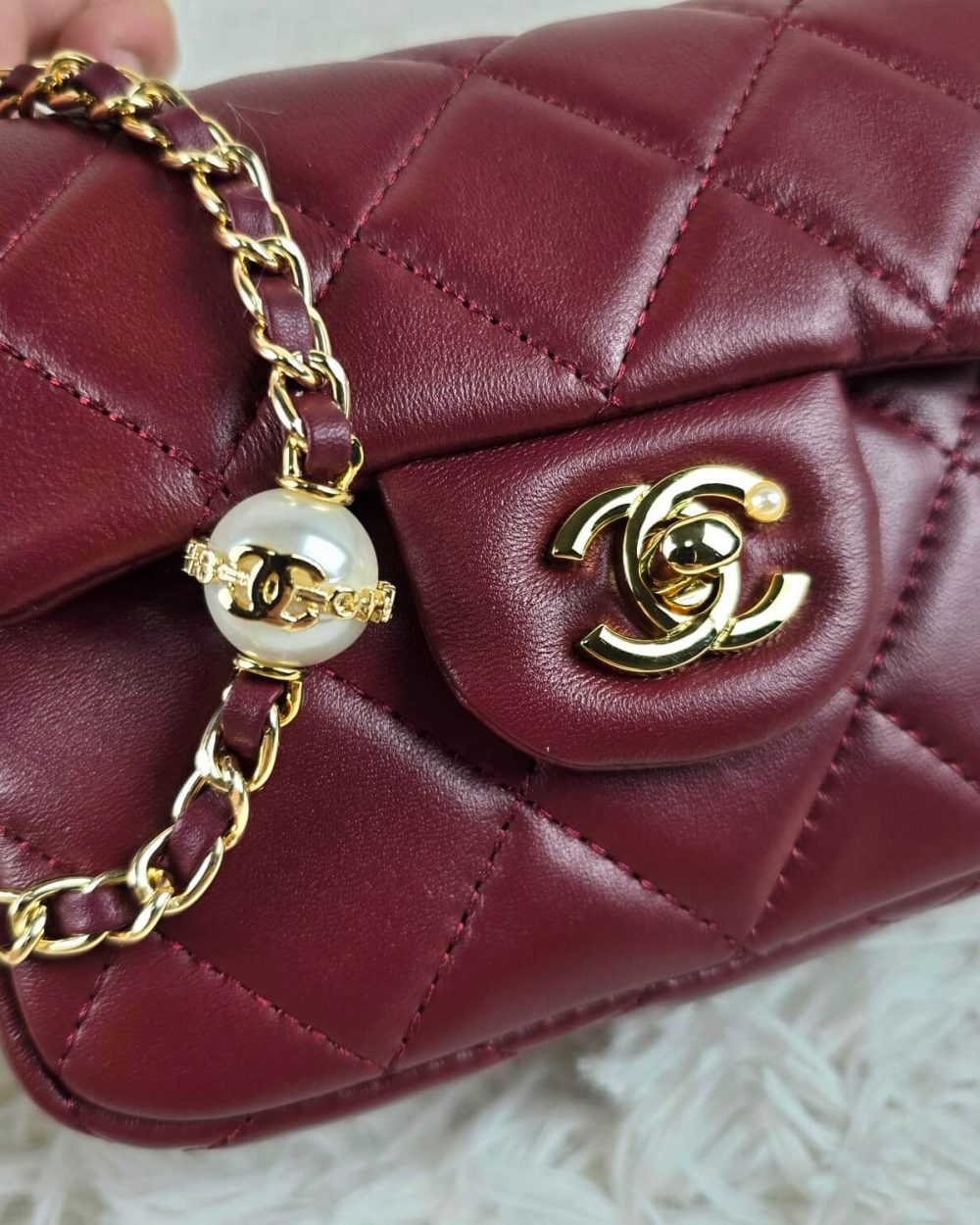 [REP 1:1] Chanel Mini Love Flap Bag 24B pearl square Red luxury Bag For Women, Women’s Bags 18cm