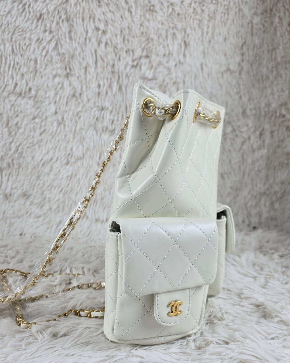 [REP 1:1] Chanel 25C White Duma Bucket Backpack luxury Bag  For Women, Women's Bags 31cm