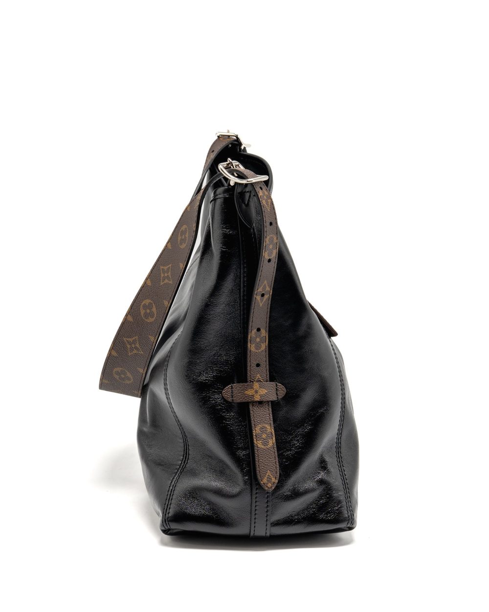 AAA Replica Louis Vuitton LV Carryall Vibe MM Lambskin/Monogram Canvas Black SHW M25143