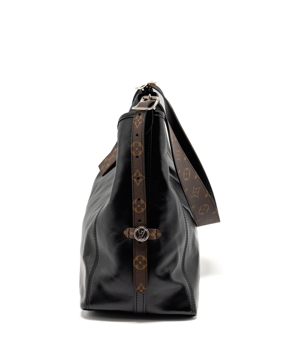 AAA Replica Louis Vuitton LV Carryall Vibe MM Lambskin/Monogram Canvas Black SHW M25143