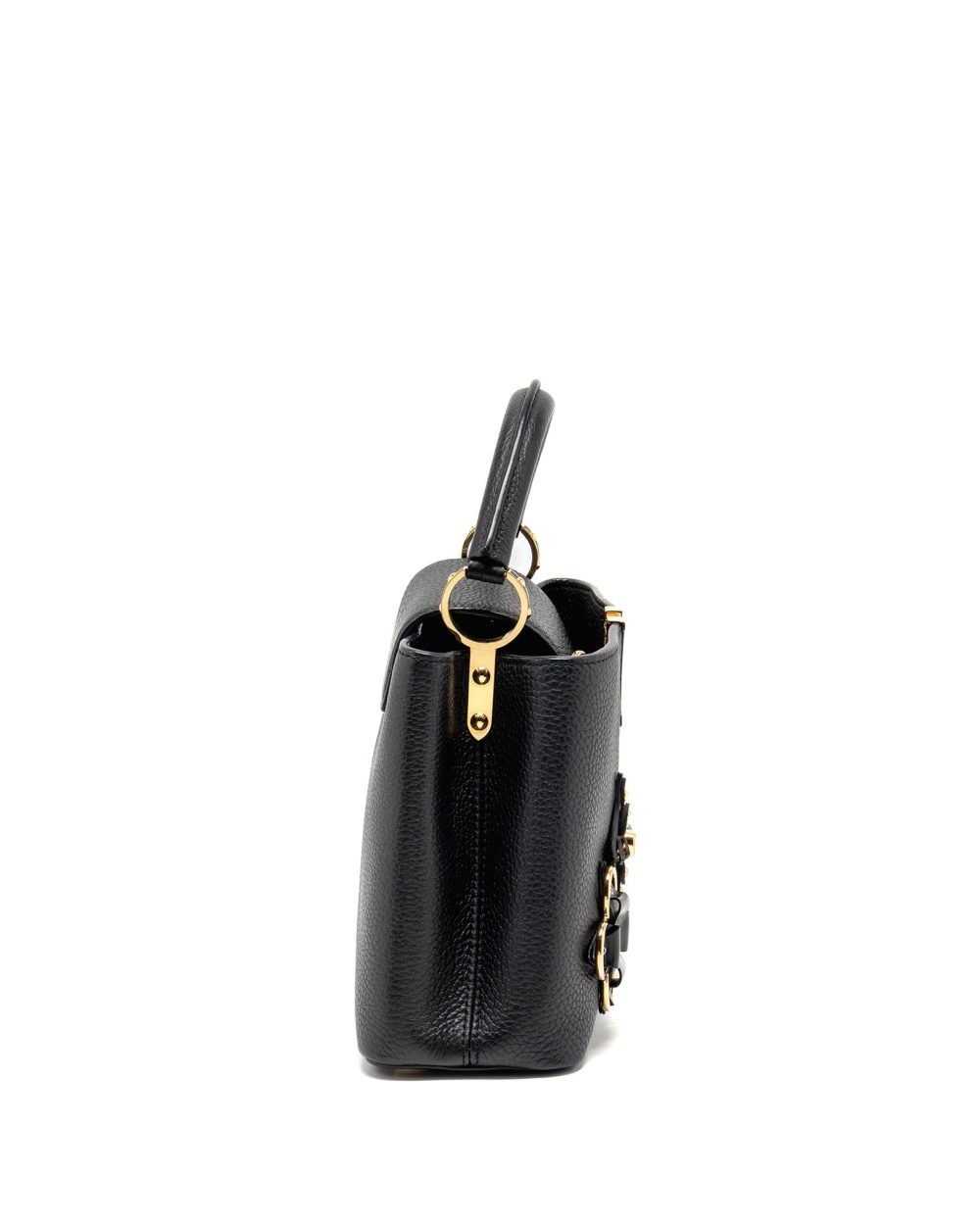 AAA Replica Louis Vuitton LV CAPUCINES BB WITH MONOGRAM FLOWER EMBELLISHMENTS TAURILLON BLACK GHW