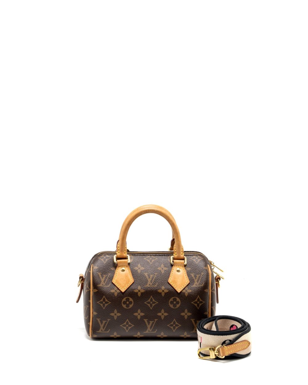 AAA Replica Louis Vuitton LV SPEEDY 20 BANDOULIERE MONOGRAM CANVAS BLACK STRAP GHW
