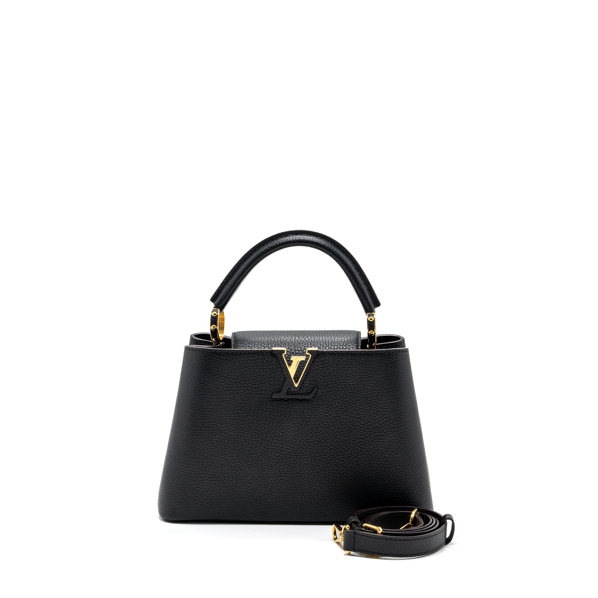 AAA Replica Louis Vuitton LV CAPUCINES BB TAURILLON BLACK / PINK GHW