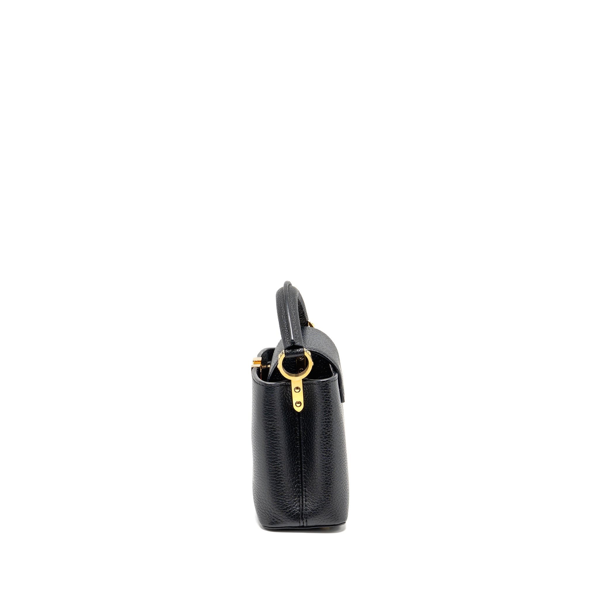 AAA Replica Louis Vuitton LV CAPUCINES MINI TAURILLON BLACK GHW