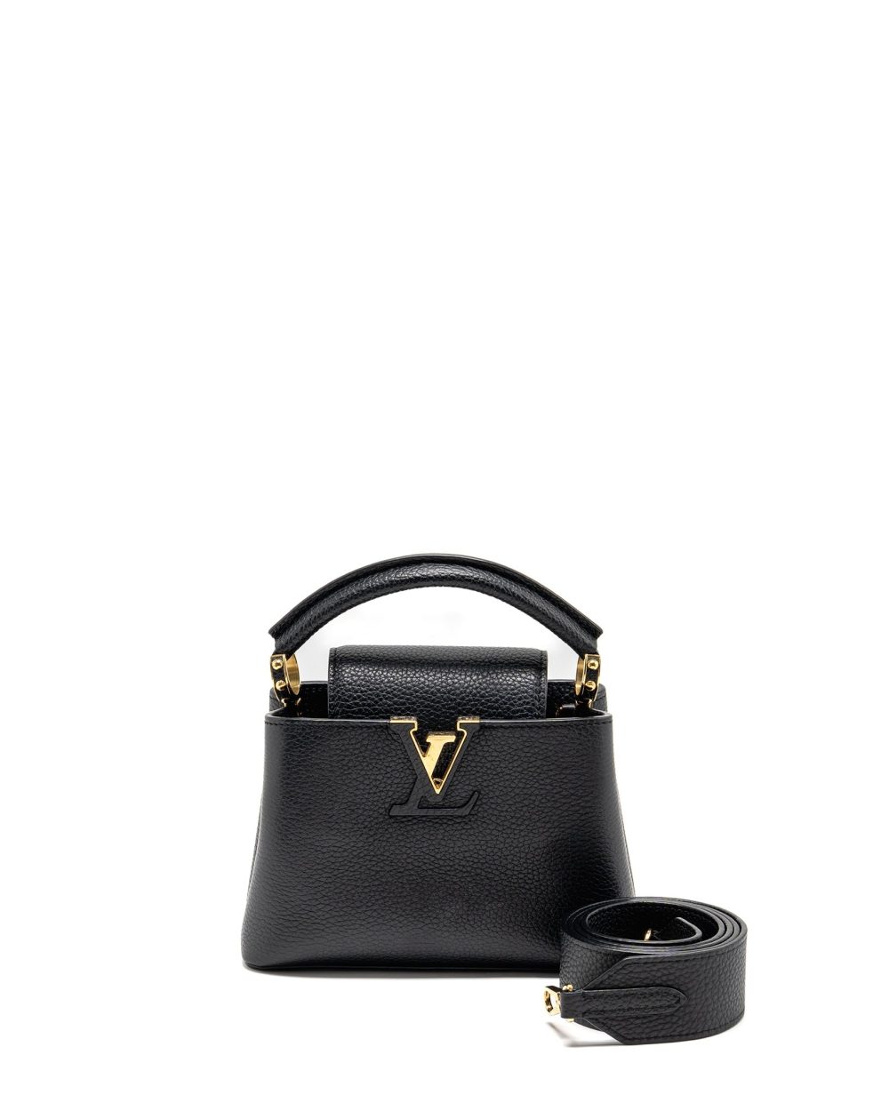 AAA Replica Louis Vuitton LV CAPUCINES MINI TAURILLON BLACK GHW