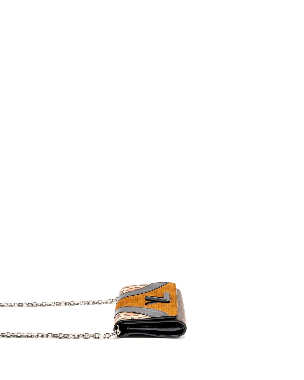 AAA Replica Louis Vuitton LV WILD AT HEART TWIST WALLET ON CHAIN CALFSKIN/MONOGRAM CANVAS MULTICOLOLUR BLACK/SLIVER HARDWARE