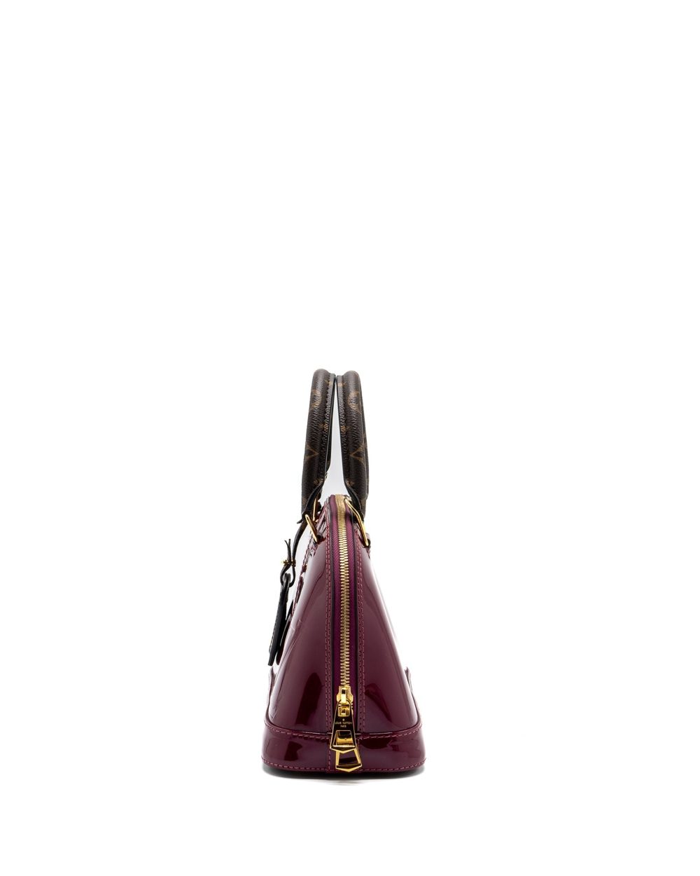 AAA Replica Louis Vuitton LV ALMA BB VERNI MIROIR PATENT DARK PINK GHW