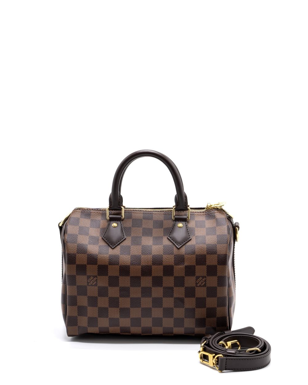 AAA Replica Louis Vuitton LV SPEEDY BANDOULIERE 25 DAMIER EBENE CANVAS GHW(NEW VERSION)