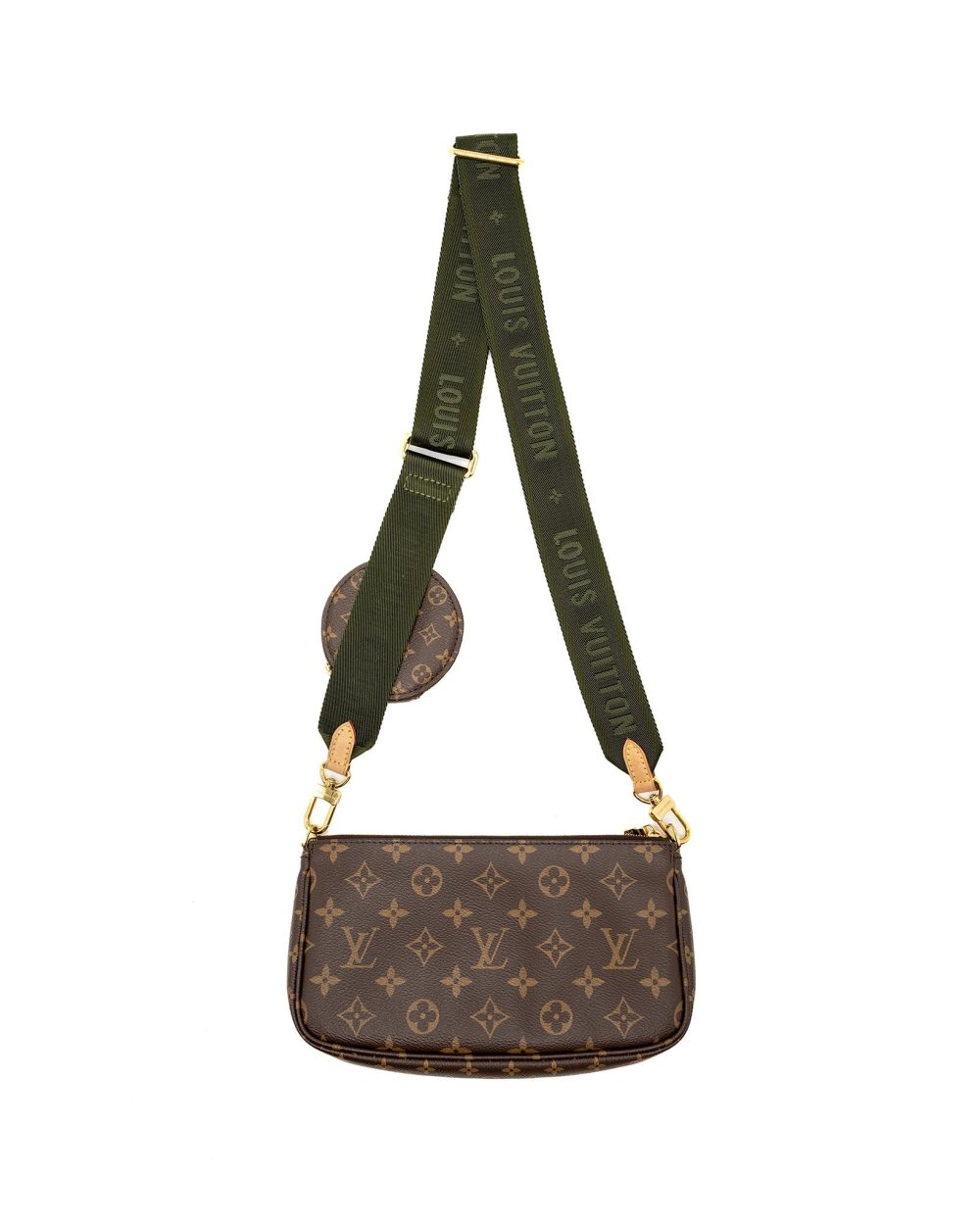 AAA Replica Louis Vuitton LV MULTI POCHETTE ACCESSORIES MONOGRAM CANVAS KHAKI STRAP GHW