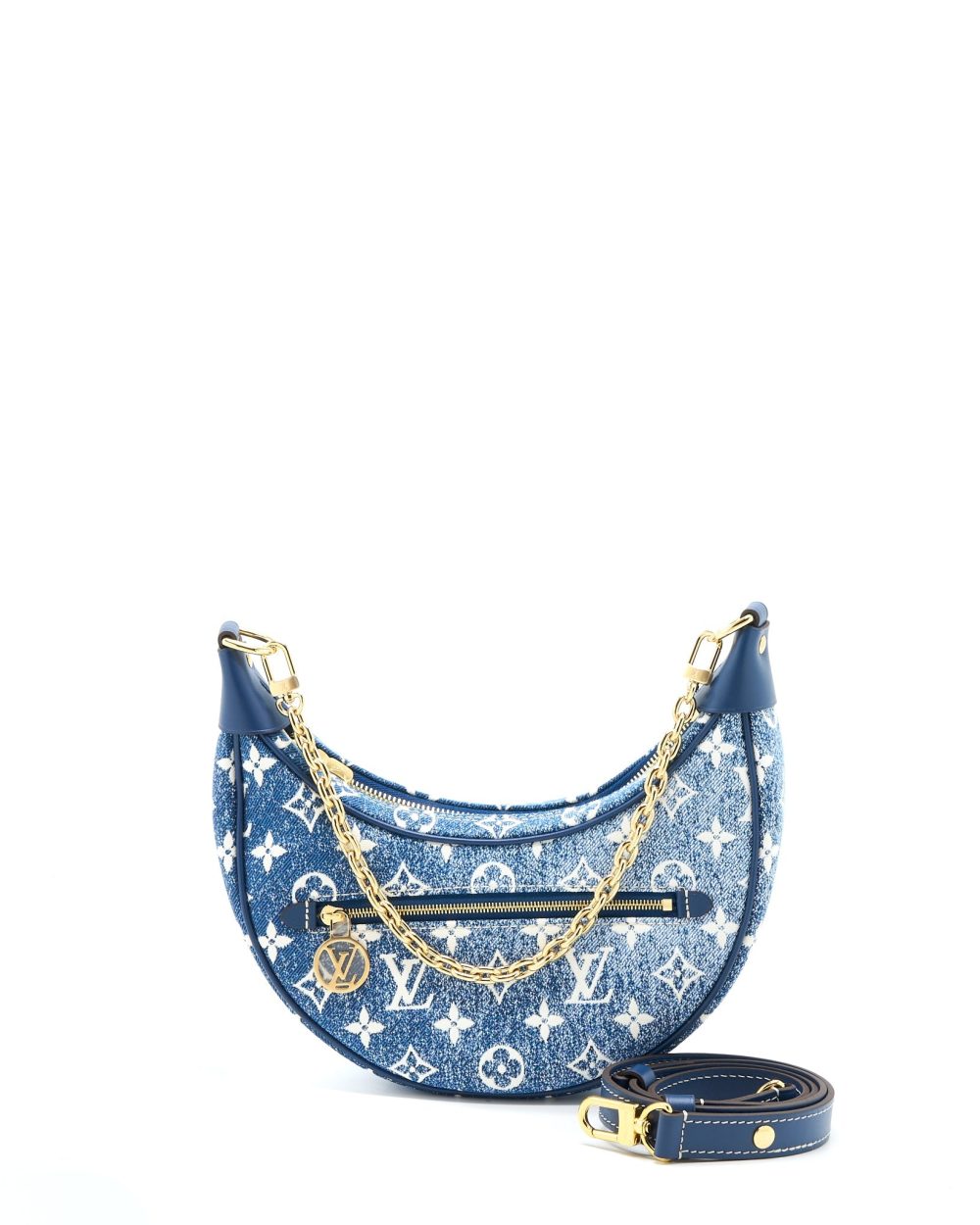 AAA Replica Louis Vuitton LV HALF-MOON LOOP BAGUETTE HANDBAG DENIM BLUE GHW (NEW VERSION)