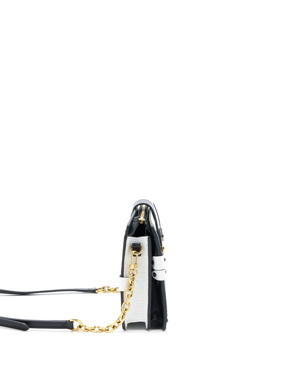 AAA Replica Louis Vuitton LV TRUNK CLUTCH EPI BLACK/WHITE GHW