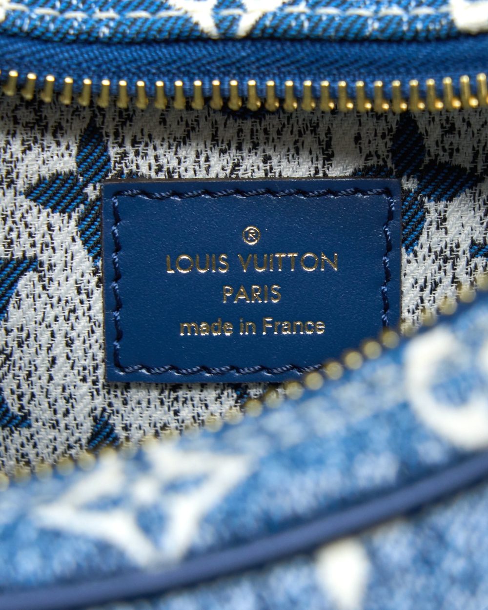 AAA Replica Louis Vuitton LV HALF-MOON LOOP BAGUETTE HANDBAG DENIM BLUE GHW (NEW VERSION)