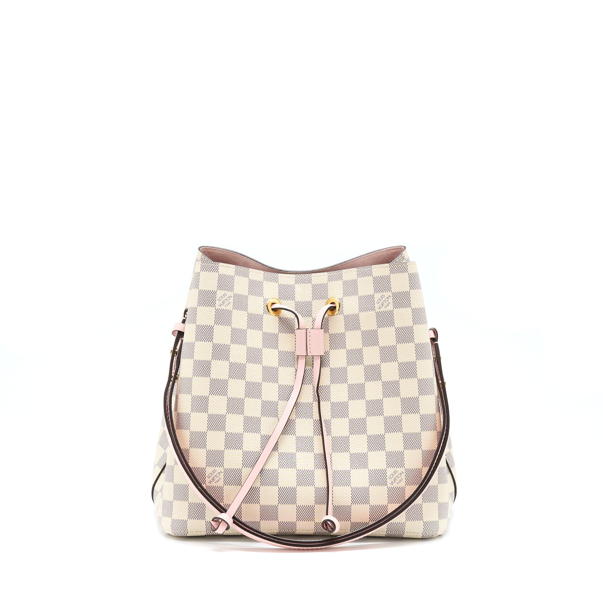 AAA Replica Louis Vuitton LV NEO NOE BUCKET BAG DAMIER AZUR/PINK GHW