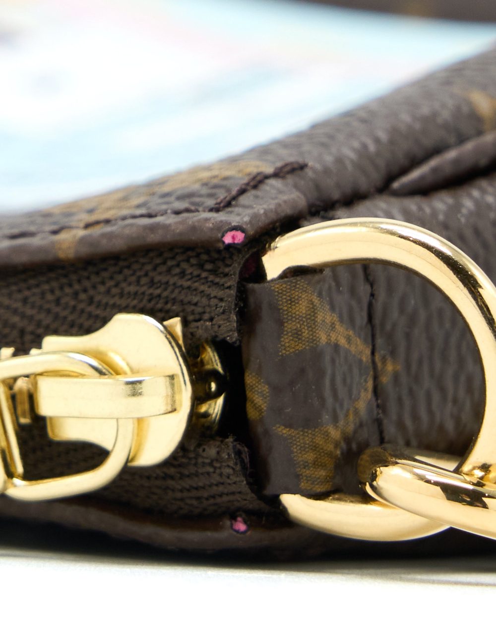 AAA Replica Louis Vuitton LV MINI POCHETTE ACCESSCORIES MONOGRAM CANVAS/HOT PINK GHW