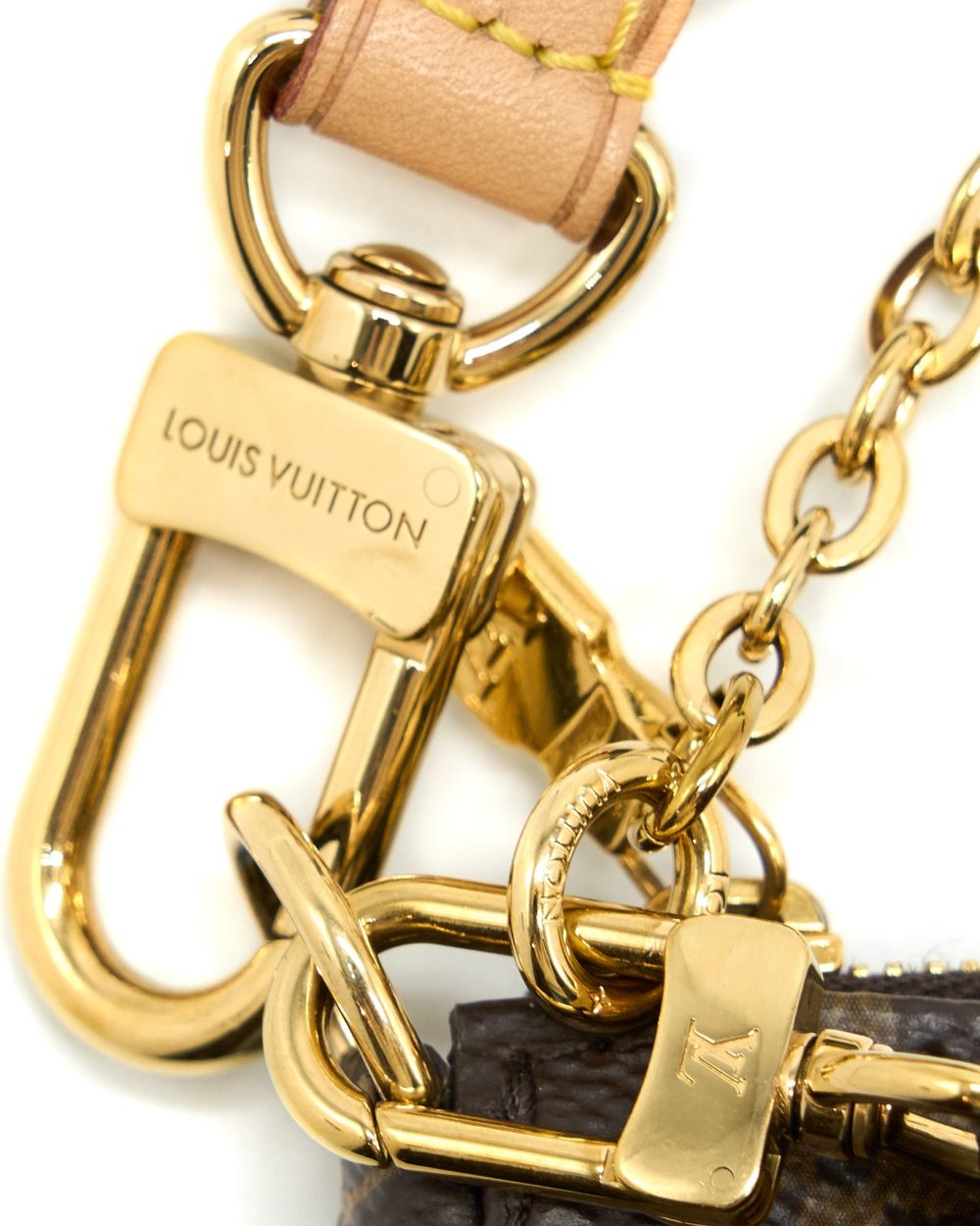 AAA Replica Louis Vuitton LV MULTI POCHETTE ACCESSORIES MONOGRAM CANVAS WITH KHAKI STRAP GHW