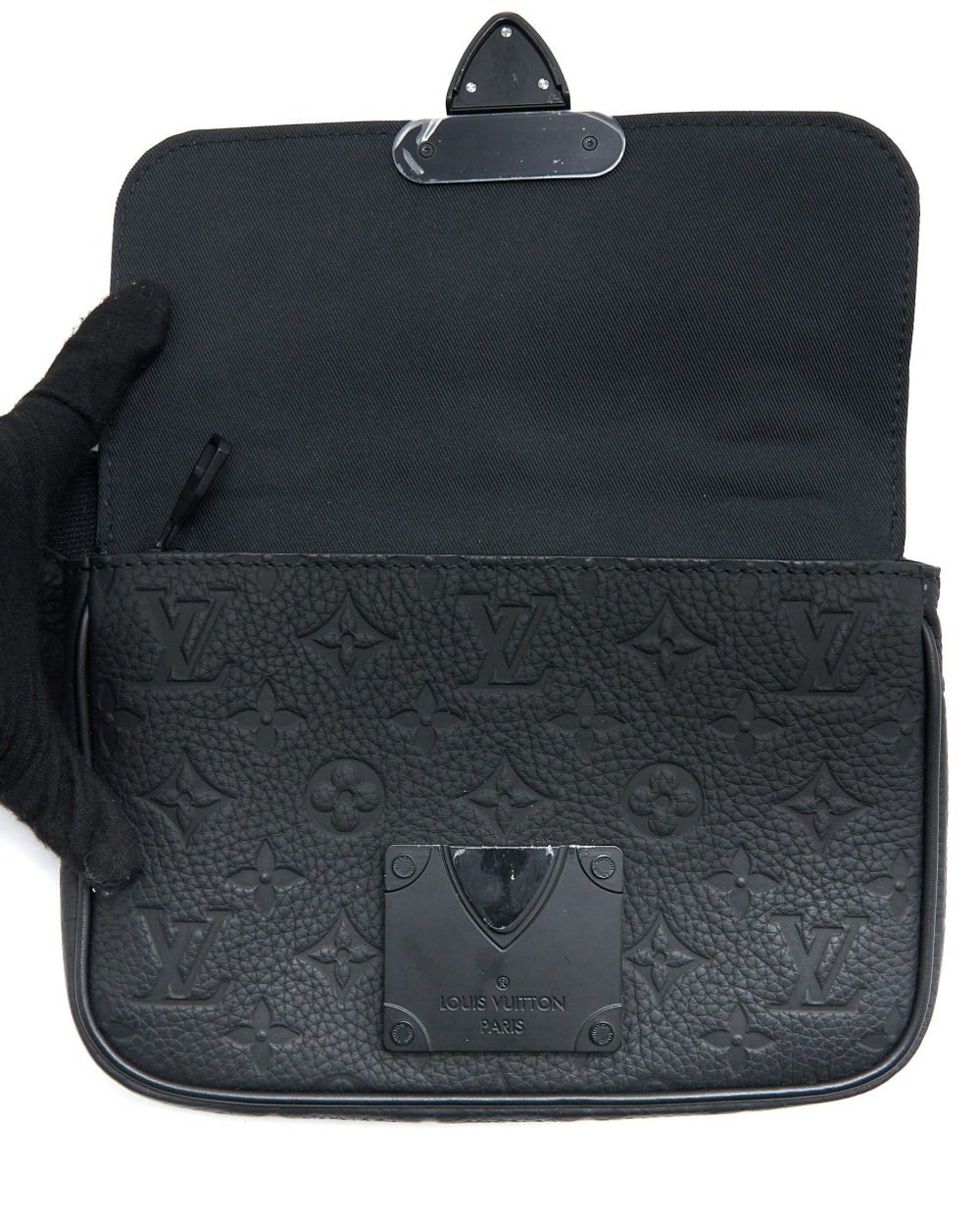 AAA Replica Louis Vuitton LV S LOCK SLINGBAG MONOGRAM-EMBOSSED TAURILLON BLACK BLACK HARDWARE (NEW VERSION)