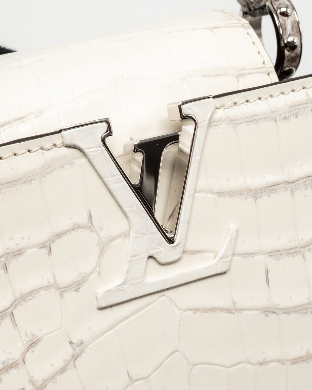 AAA Replica Louis Vuitton LV CAPUCINES MINI HIMALAYAN CROCODILE WHITE SHW